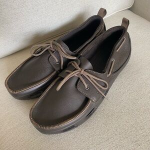 Men’s Crocs Leather Brown Lace Up Boat Shoes Loafers size 13